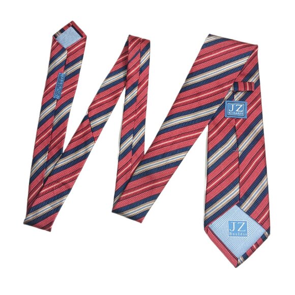 JZ Richards Silk Repp Tie Men’s Long 62” Red Navy Stripe JZ Boulder Classic New - Picture 3 of 5